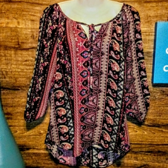 Stoosh Top Size L Paisley High Low Lace Back EUC - Picture 2 of 11